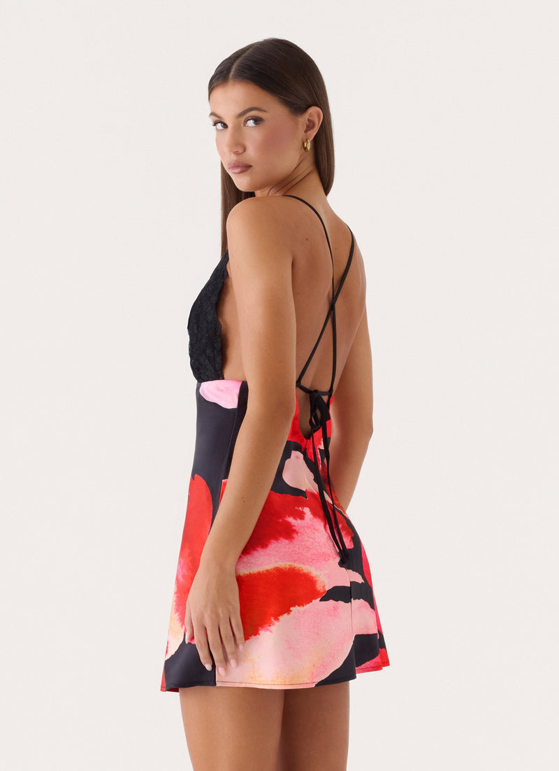 Claire Floral Mini Dress - Black Floral Print