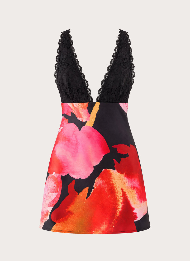 Claire Floral Mini Dress - Black Floral Print