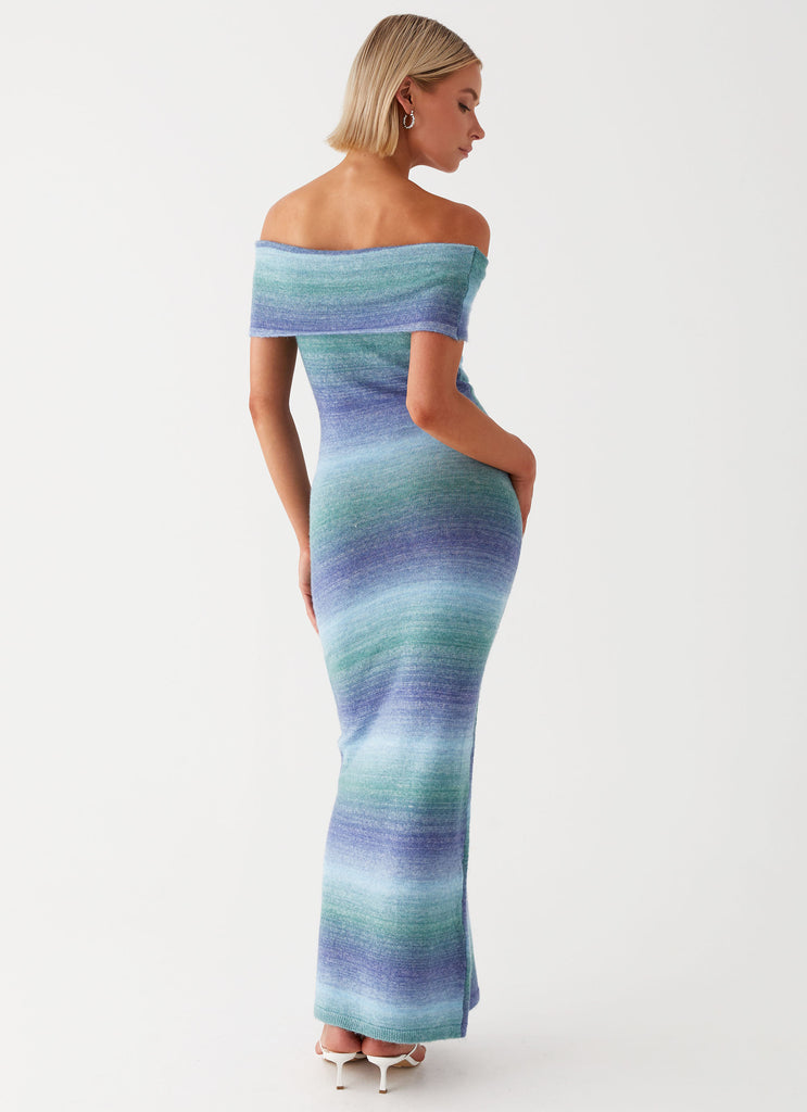 Womens Clarity Knit Maxi Dress in the colour Blue Ombre in front of a light grey background