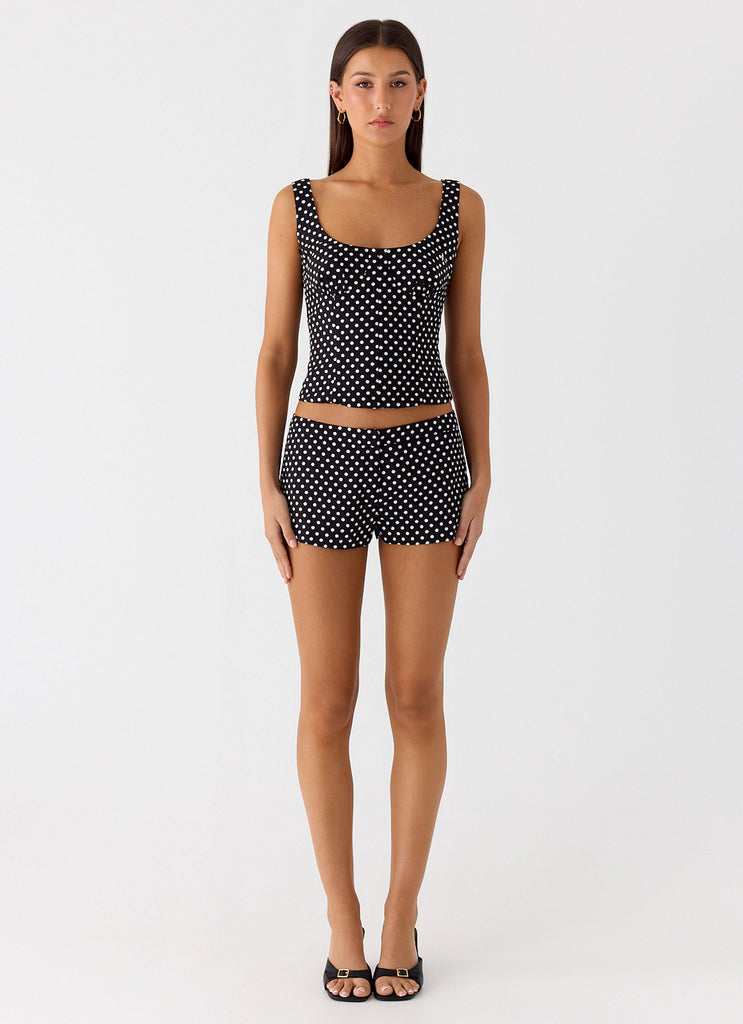 Coastline Mini Shorts - Black Polkadot