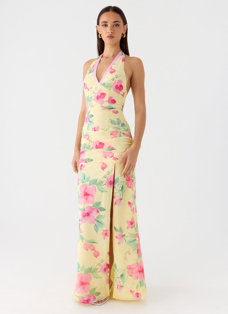 Colada Halter Maxi Dress - Lemon Soleil