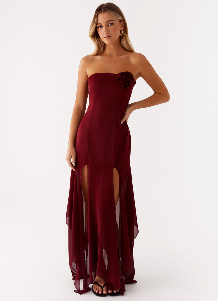 cherry red bridesmaid dresses Collision Satin Maxi Dress