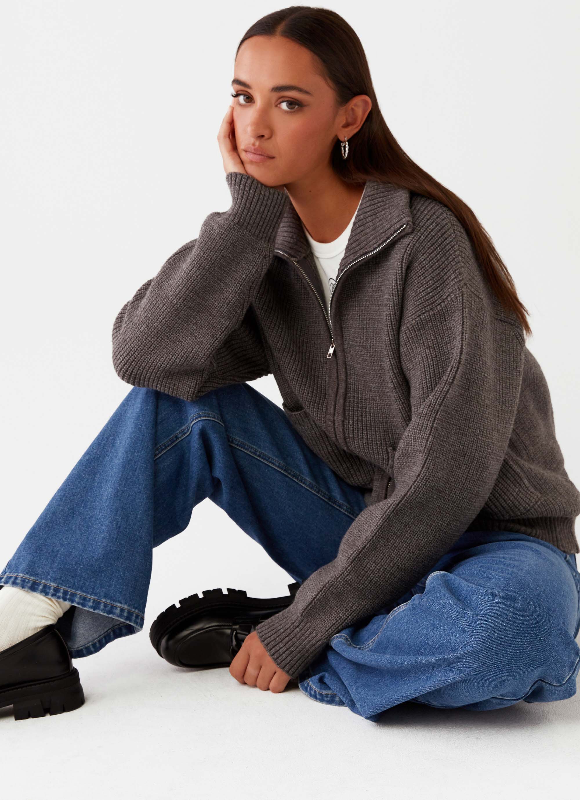 Common Ground Oversized Zip Cardigan - Charcoal – Peppermayo US