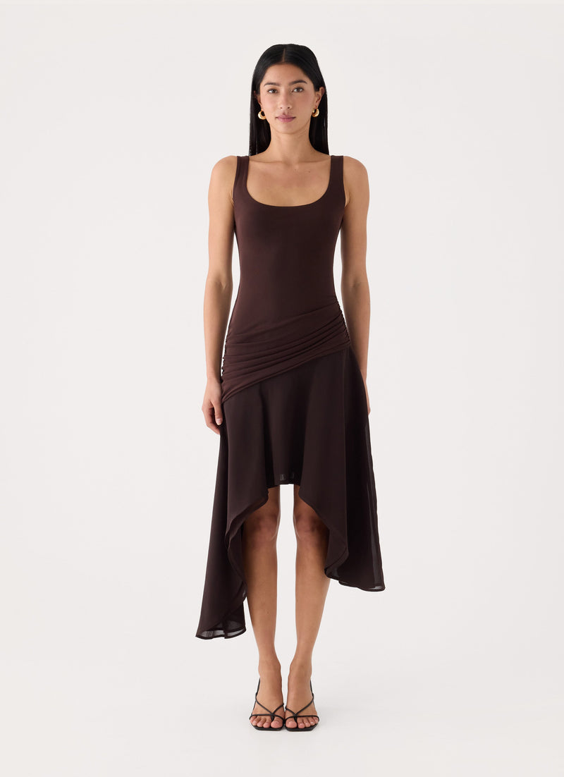 Concetta Contrast Midi Dress - Chocolate