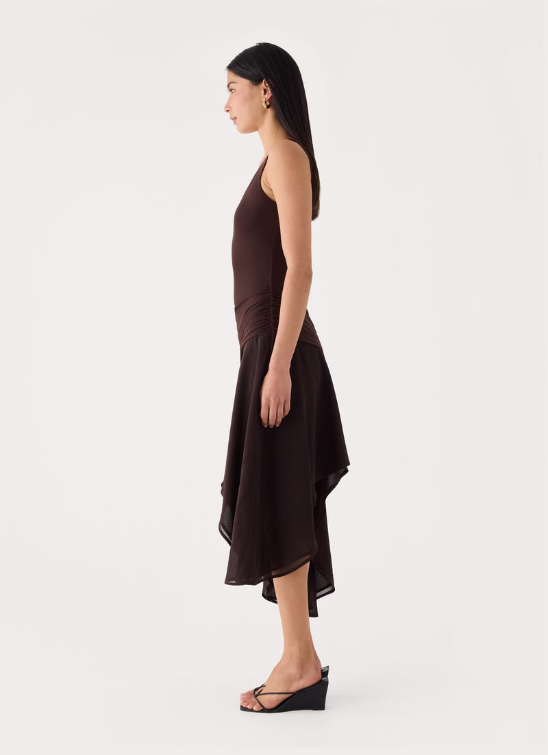Concetta Contrast Midi Dress - Chocolate