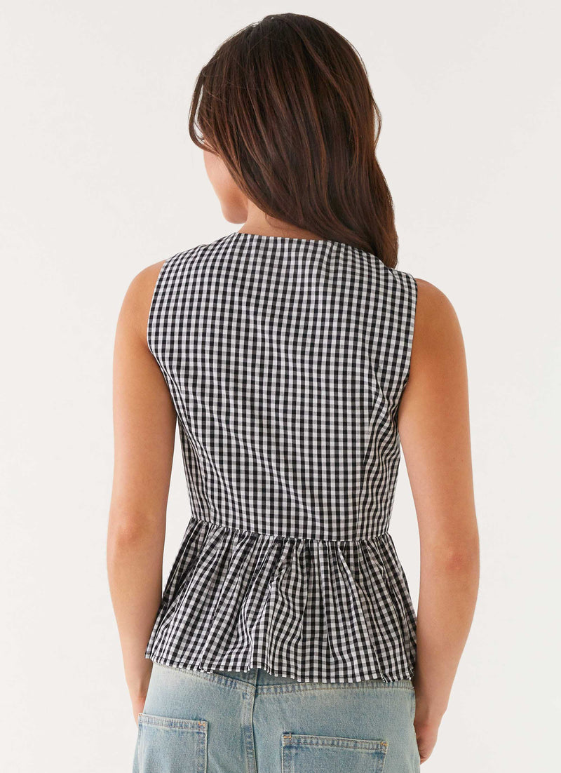 Cyrene Tie Top - Black Gingham