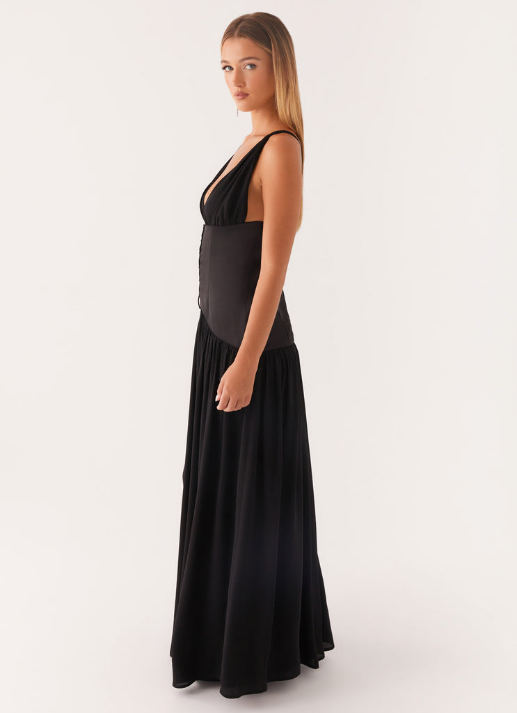 Dafina Satin Maxi Dress - Black