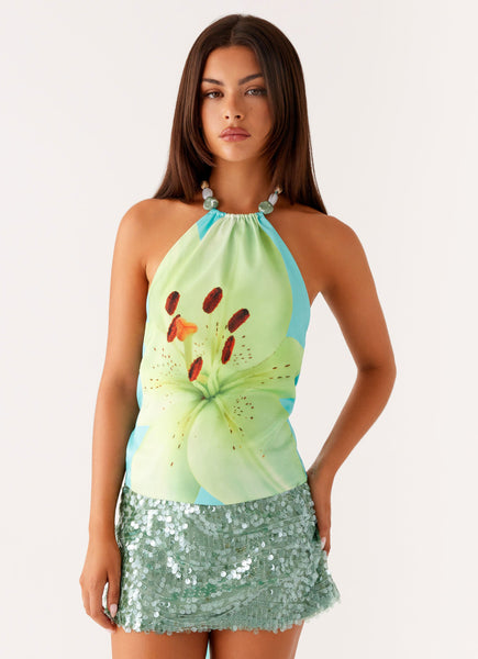 Dalila Beaded Tie Back Top - Turquoise Floral – Peppermayo US
