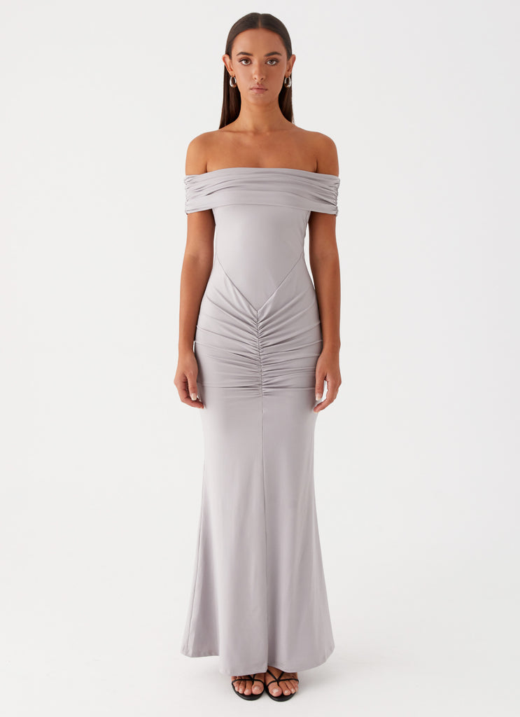 Womens Dancefloor Maxi Dress in the colour Grey in front of a light grey background