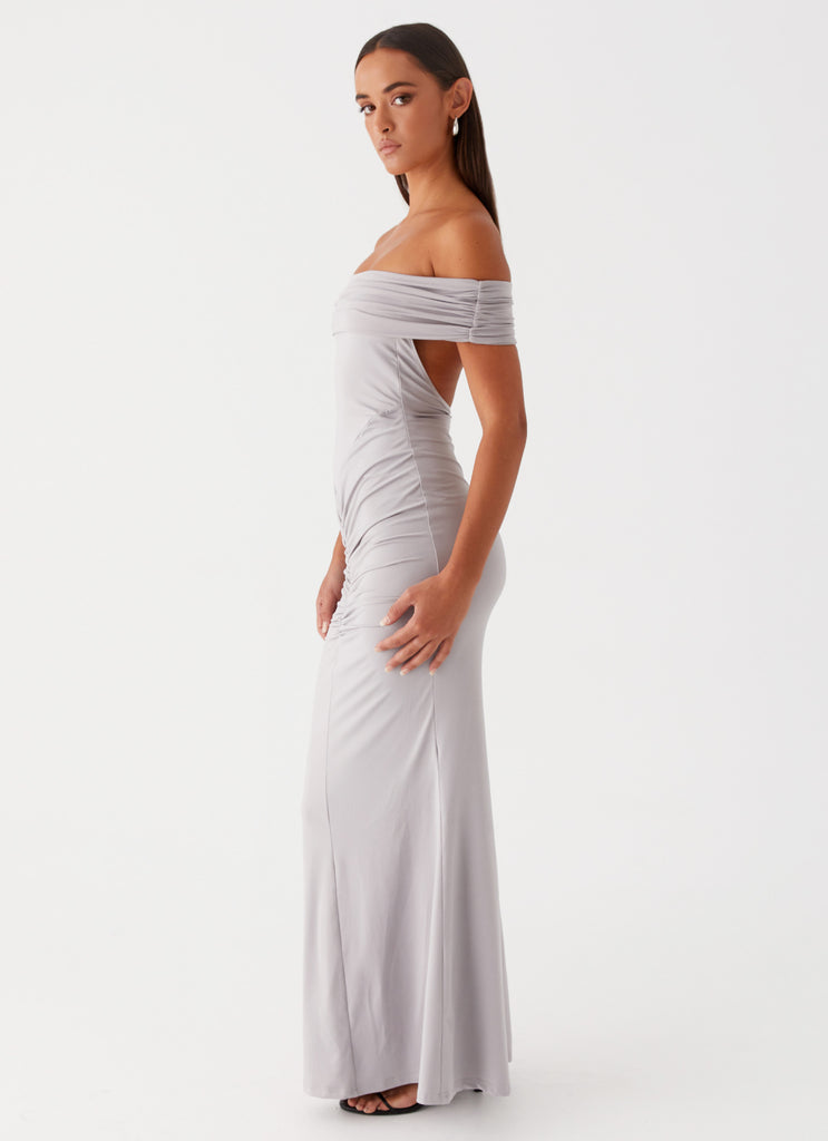 Womens Dancefloor Maxi Dress in the colour Grey in front of a light grey background