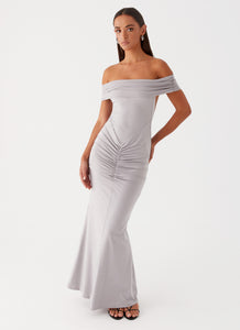 Womens Dancefloor Maxi Dress in the colour Grey in front of a light grey background