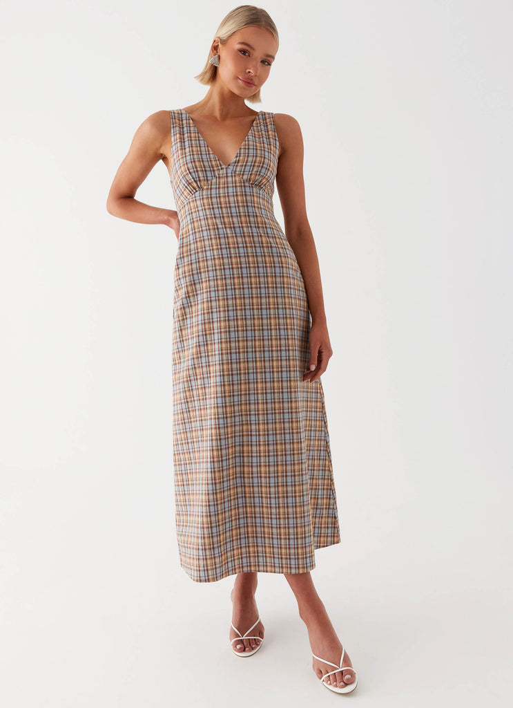Daphny Gathered Bust Midi Dress - Check Peppermayo US Daphny Gathered Bust Midi Dress - Check Peppermayo US