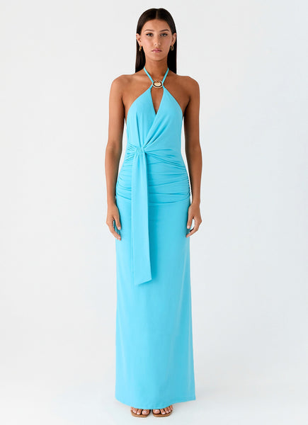 Dare Me Halter Maxi Dress - Aqua Blue Aqua Blue / US 14 Dare Me Halter Maxi Dress - Aqua Blue Aqua Blue / US 14