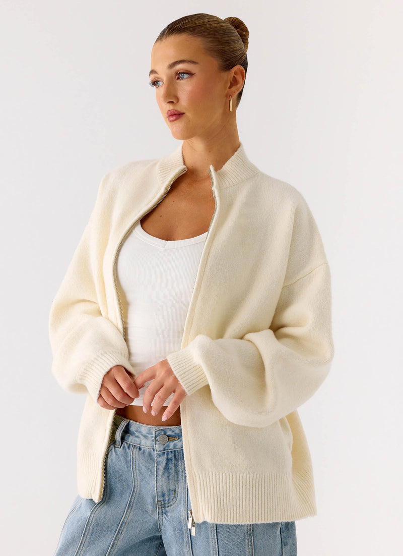 Davy Knit Zip Jacket - Ivory