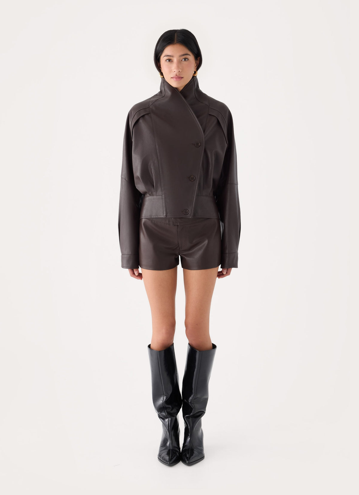 Deliana Oversized PU Jacket - Chocolate