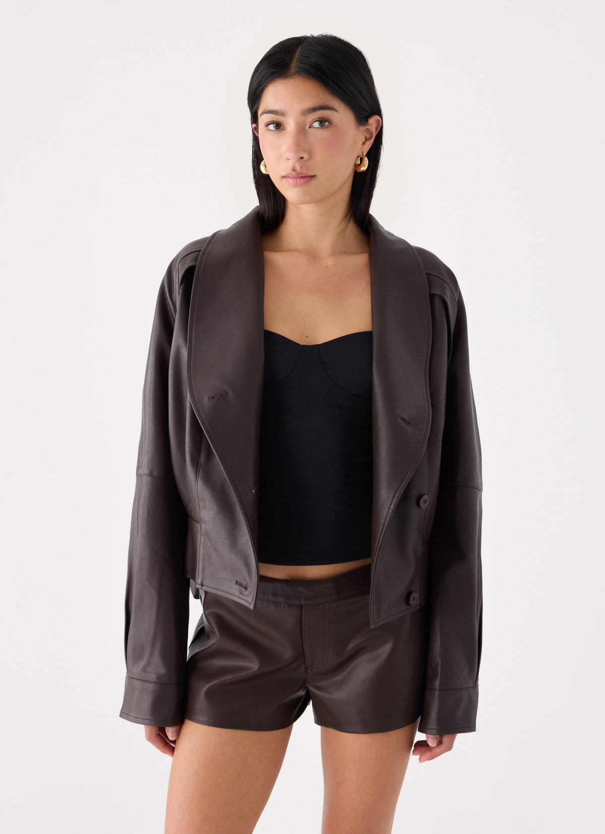 Deliana Oversized PU Jacket - Chocolate