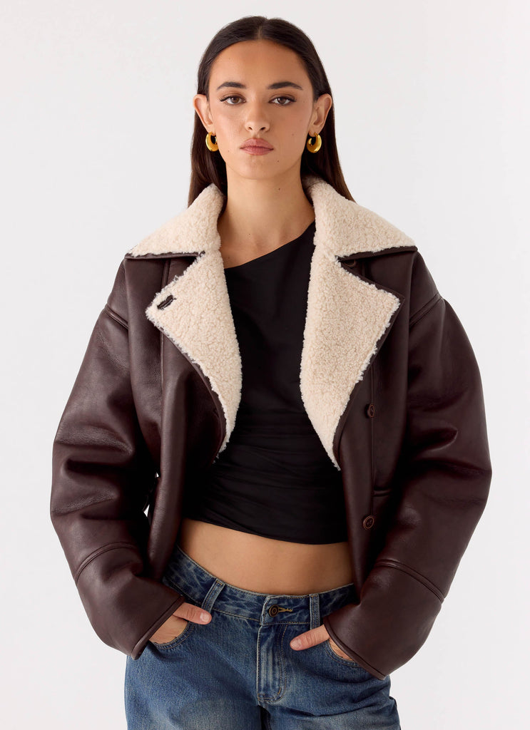 Demine Double Faced Short Coat - Chocolate