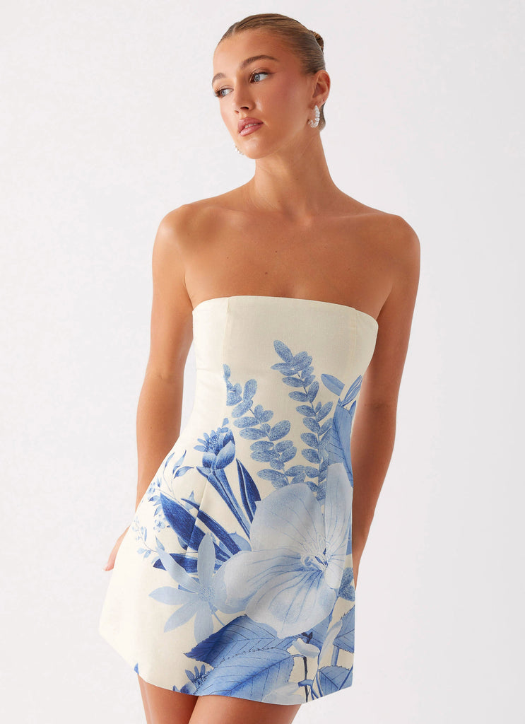 Denby Strapless Mini Dress - Blue Floral Print Peppermayo US Denby Strapless Mini Dress - Blue Floral Print Peppermayo US