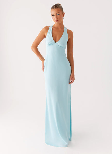 halter neck maxi dresses Elyna Slinky Halter Maxi Dress / Navy | MESHKI