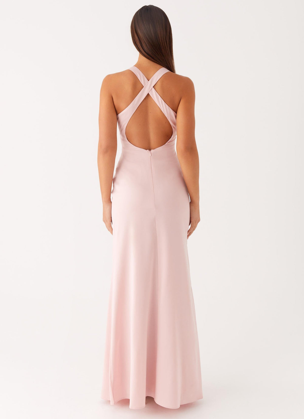 halterneck pink dress Plunge Open Back Flippy Hem Mini Skater In Pastel Slinky | EGO US high split brings a hint of sexy sophistication Petal and Pup Women's Mila