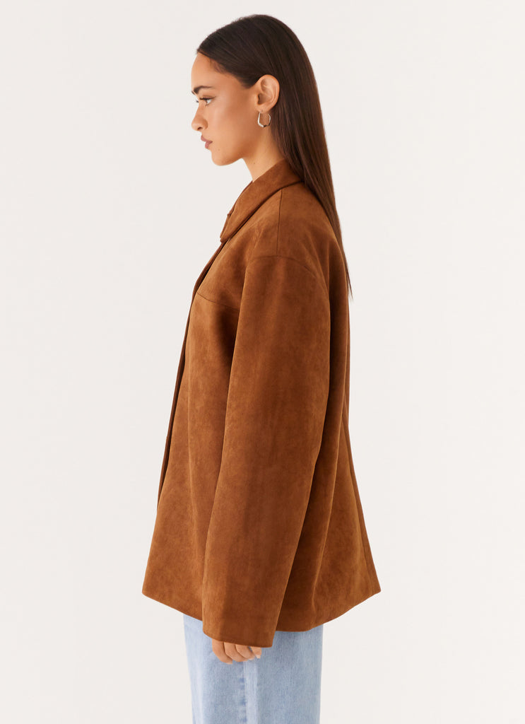 Devika Faux Suede Boxy Jacket - Brown