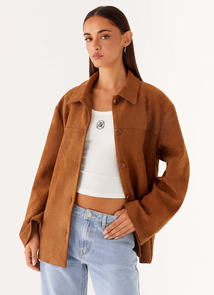 Devika Faux Suede Boxy Jacket - Brown