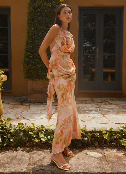 brown floral ombre plisse strappy maxi dress Diedre Rose - Sunset Wood/Color:Rustic Quartersawn White Oak/Michael's Cherry