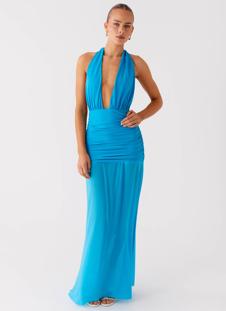 turquoise silk dress Dilemma Halter Maxi Dress