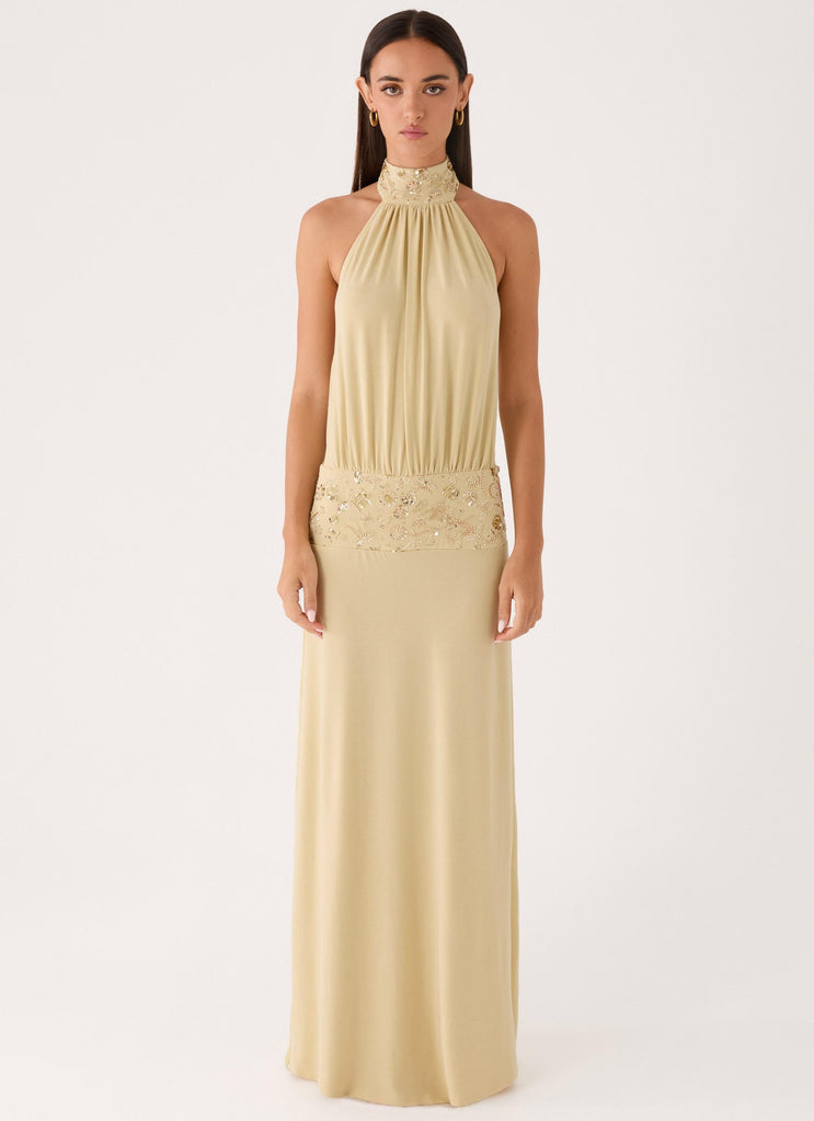 Donyale Halter Maxi Dress - Pale Olive Pale Olive / US 2 Donyale Halter Maxi Dress - Pale Olive Pale Olive / US 2