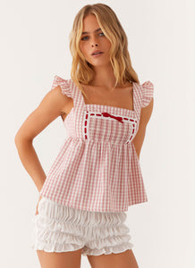 Dreamscape Babydoll Top - Maroon Gingham