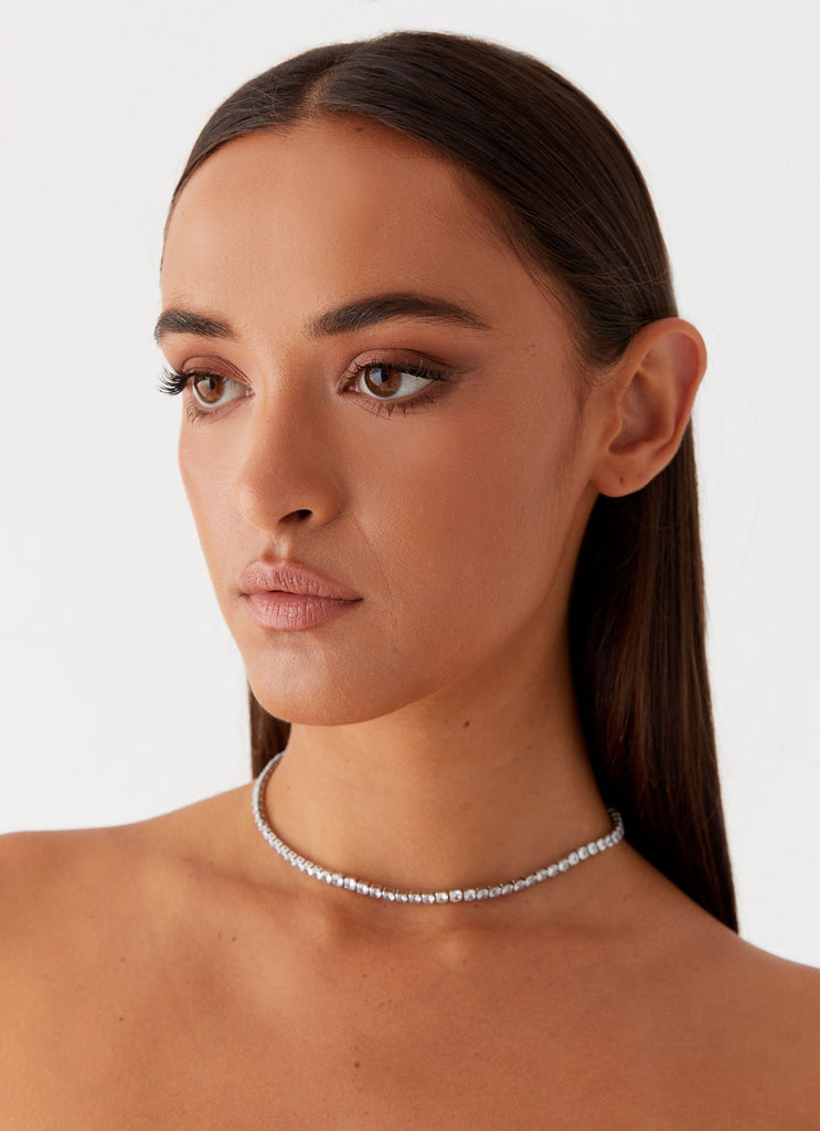 Womens Dulcie Choker Necklace in the colour Silver in front of a light grey background