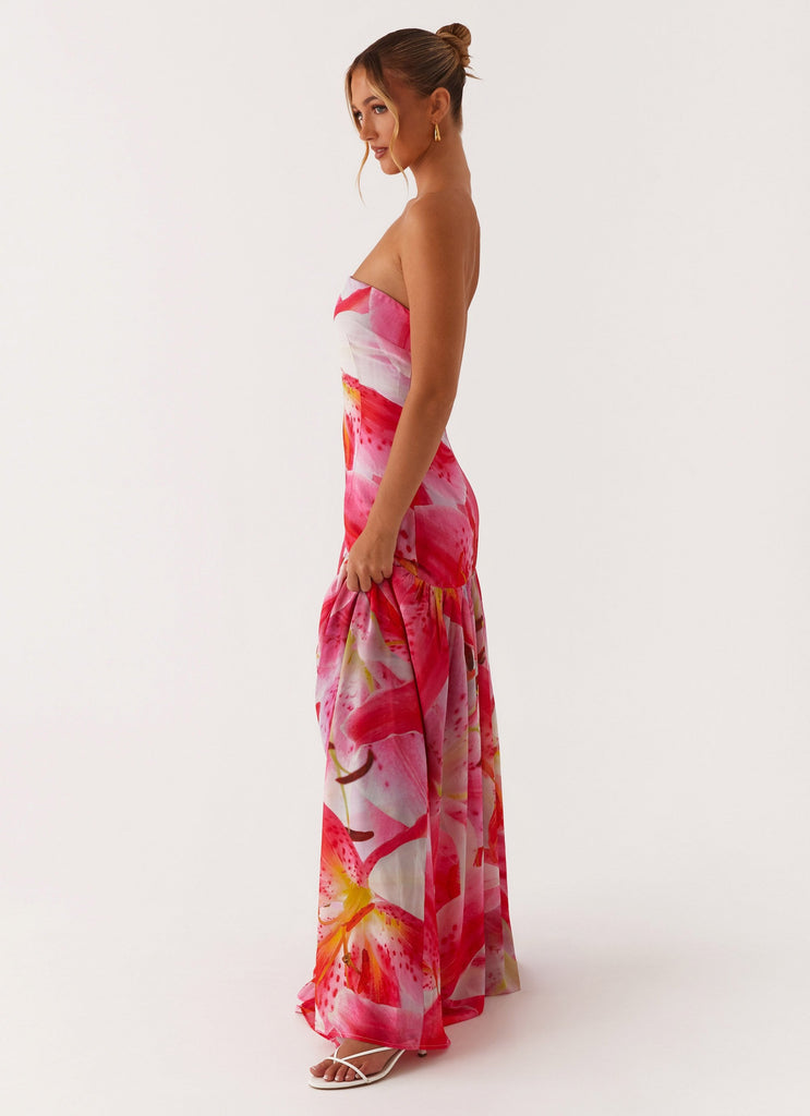 Eden Strapless Maxi Dress - White Pink Lilly