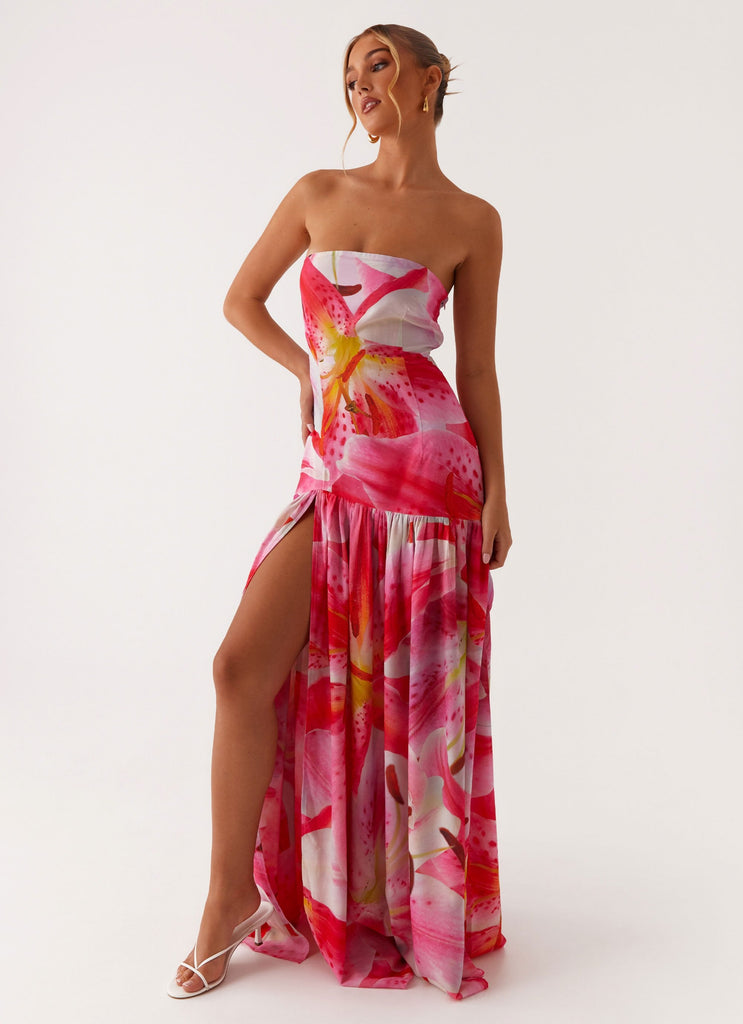 Eden Strapless Maxi Dress - White Pink Lilly