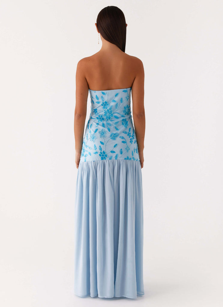 Eden Strapless Beaded Maxi Dress - Blue