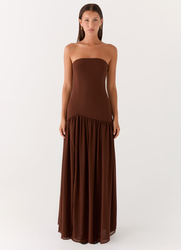 brown dress near me Eden Strapless Maxi Dress
