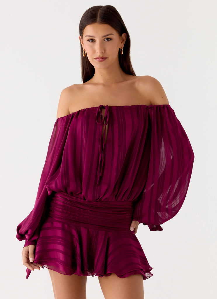 Eira Balloon Sleeve Mini Dress - Plum Peppermayo US Eira Balloon Sleeve Mini Dress - Plum Peppermayo US