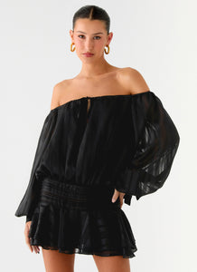 irreplaceable off the shoulder balloon sleeve mini dress in black Modal Off-Shoulder Bubble Hem Mini Dress in Black - XXL