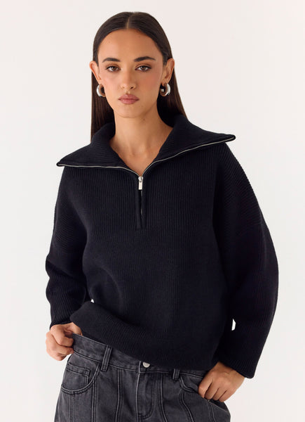 Eirena Quarter Zip Knit Sweater - Black – Peppermayo US