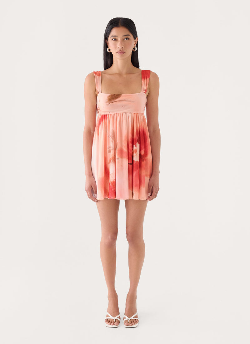 Elaria Flora Mini Dress - Peachy Floral Print