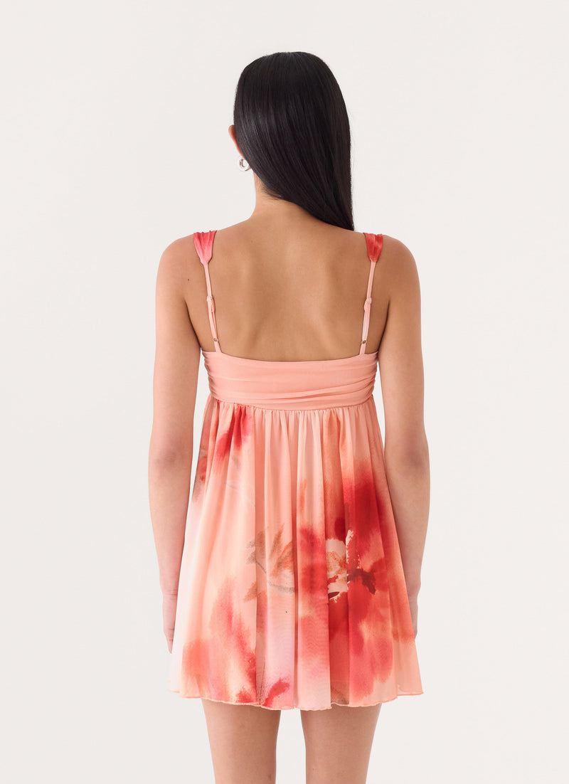 Elaria Flora Mini Dress - Peachy Floral Print