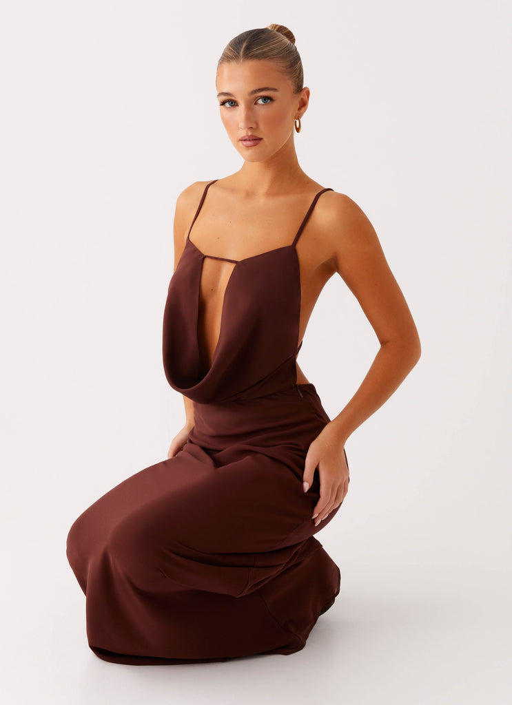 Elation Cowl Neck Maxi Dress - Chocolate Peppermayo US Elation Cowl Neck Maxi Dress - Chocolate Peppermayo US