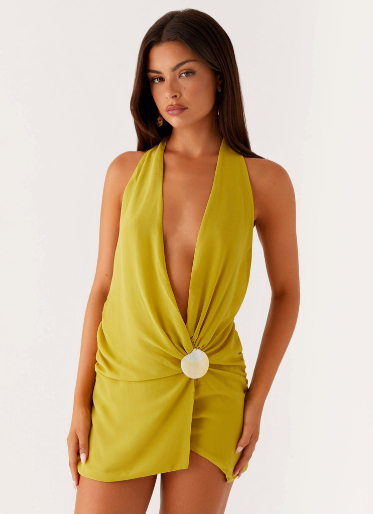 Eleanora Plunge Mini Dress - Lime