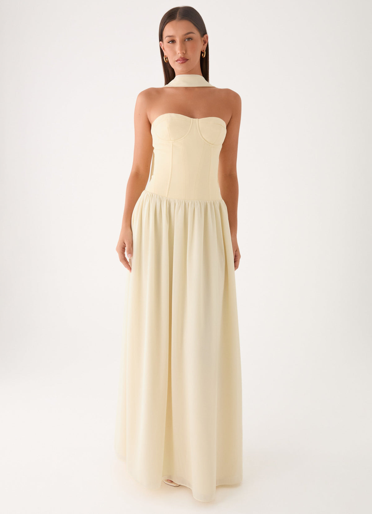 yellow dress with scarf A Line Strapless Chiffon Homecoming Dresses Yellow / 12 Perfect for homecoming Rush Dress | Elianah Scarf