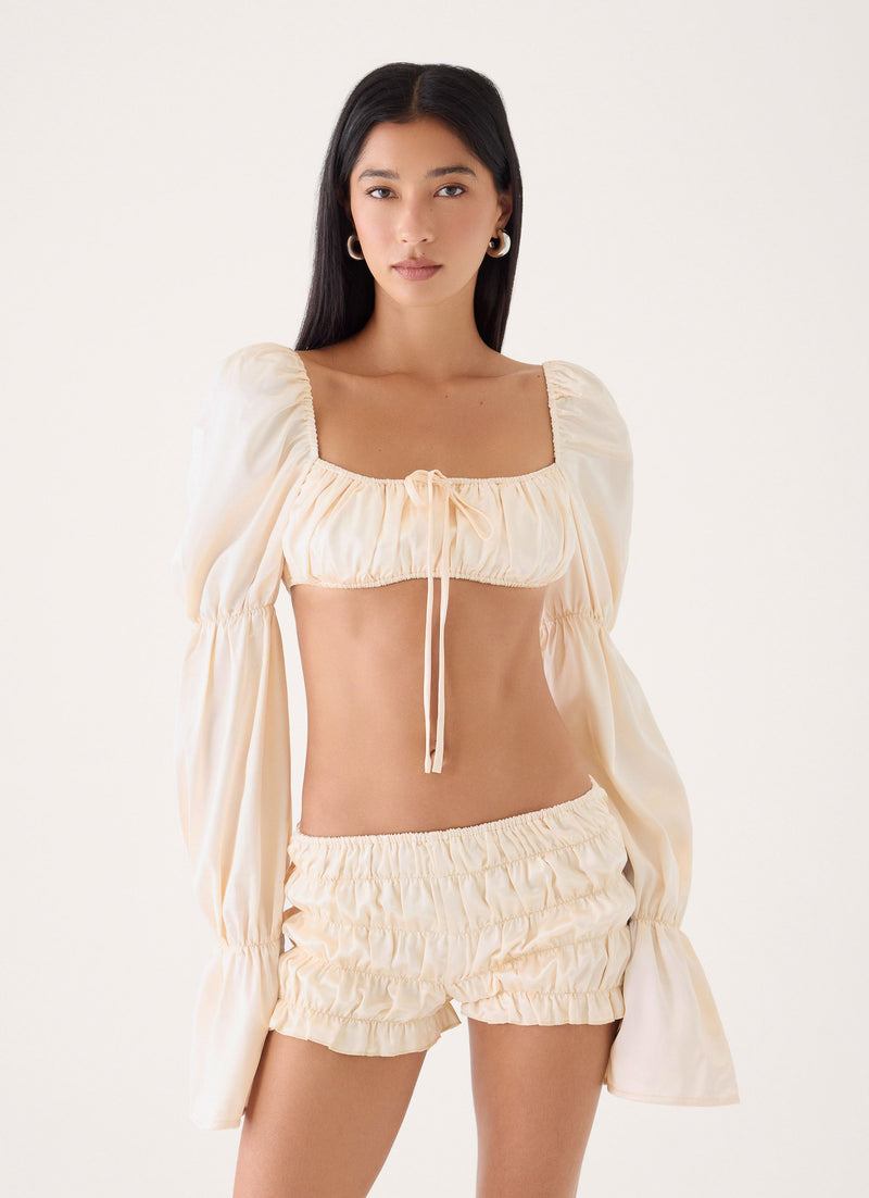 Elique Satin Long Sleeve Top - Cream