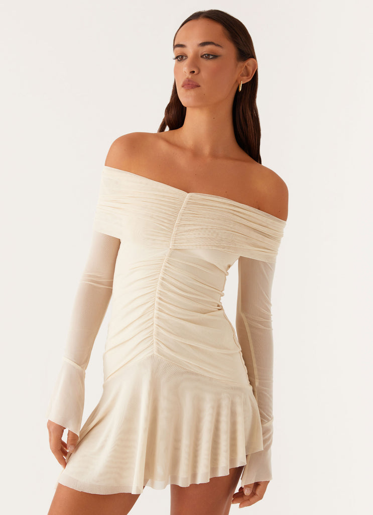 Ellis Ruched Mini Dress - Pastel Yellow Peppermayo US Ellis Ruched Mini Dress - Pastel Yellow Peppermayo US