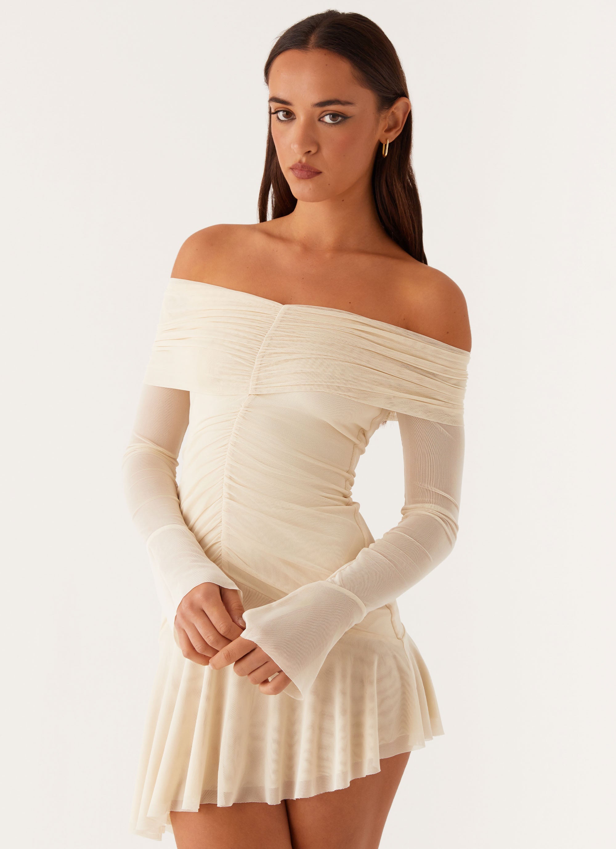 Ellis Ruched Mini Dress - Pastel Yellow Peppermayo US Ellis Ruched Mini Dress - Pastel Yellow Peppermayo US