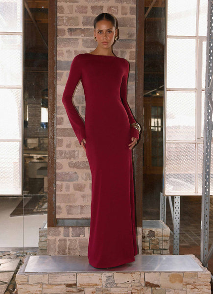 Elmont Long Sleeve Maxi Dress - Dark Cherry – Peppermayo US