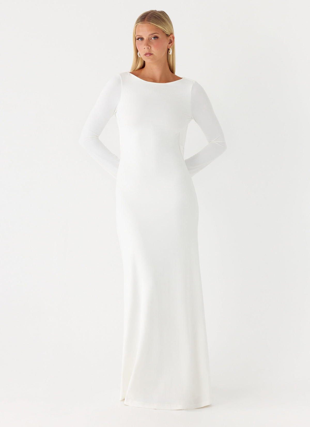 long white dress near me Sleeve Draped Structured Maxi Complete the look with simple heels and gold jewellery Angelic Dress, Women's White Dresses