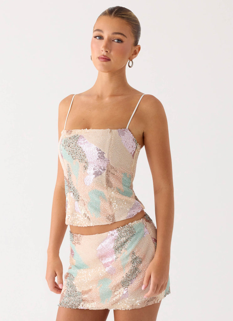 Elyna Beaded Mini Skirt - Swirl Sequin