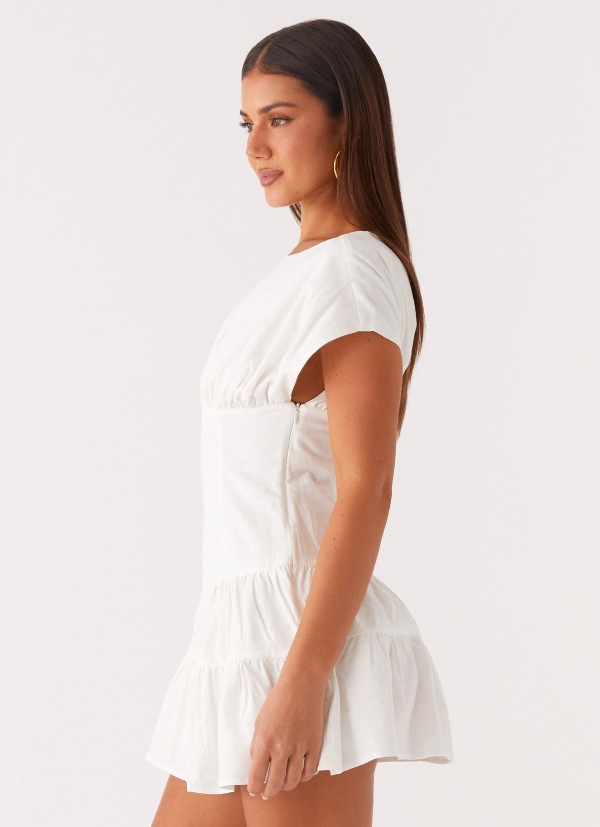white boat neck mini dress Katie Cowl lengthening silhouette that pairs perfectly with heels or sleek flats Ember Haze Boat Neck Mini
